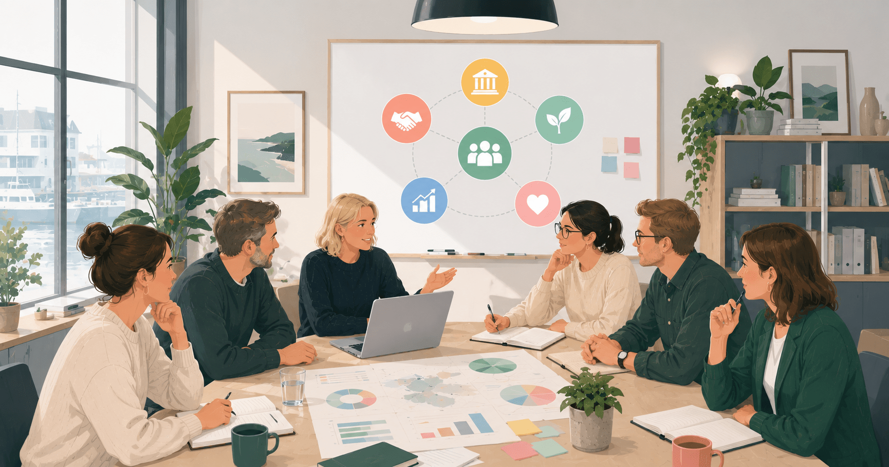 Illustration of an office meeting.